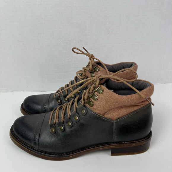 Kensie Sz 8.5 Sissel Brown Distressed Lace-up Oxford Ankle Booties Academia - Picture 2 of 16